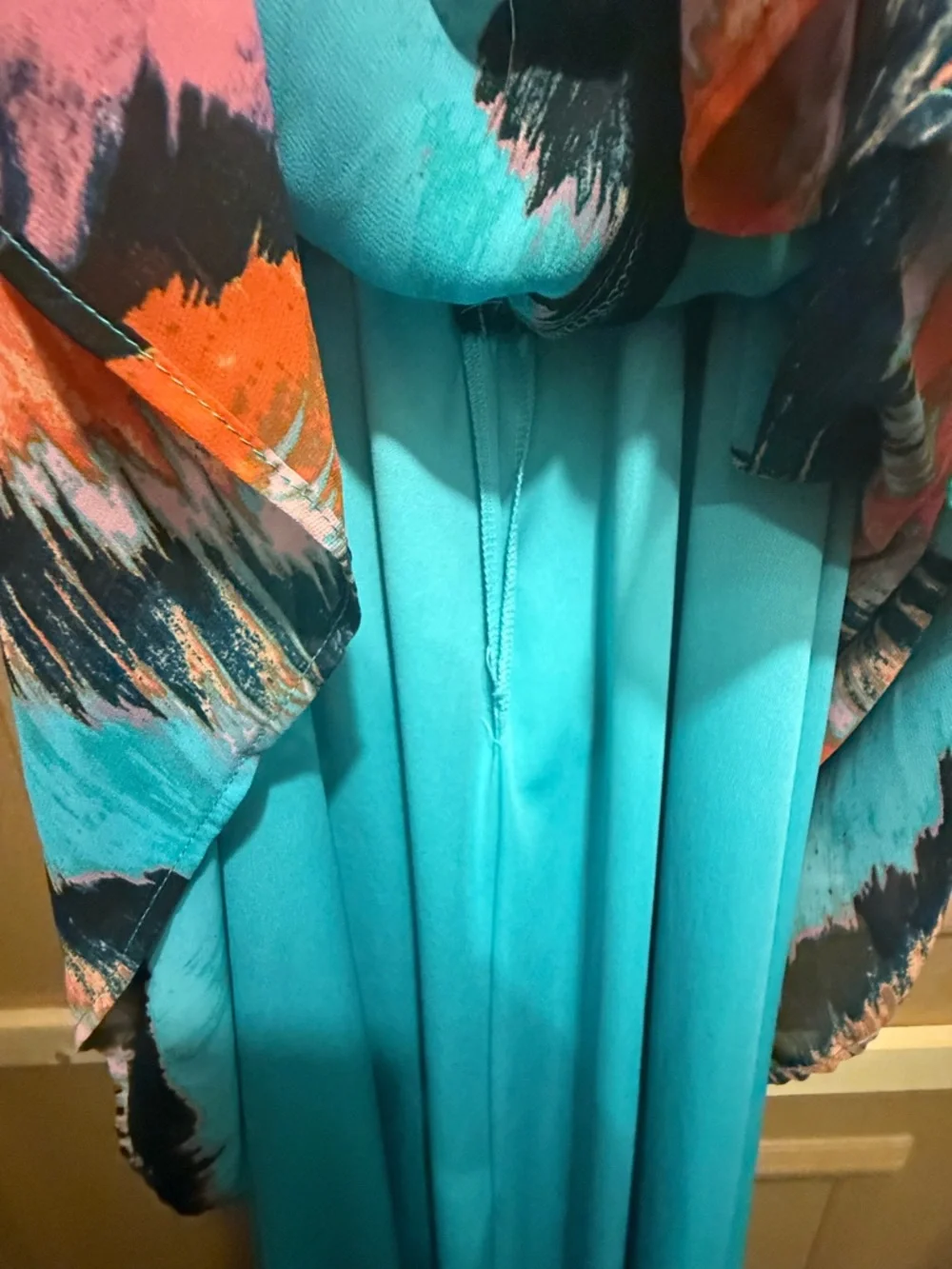 Gianni Bini Colorful Maxi Dress V-Neck Turquoise Orange Print Size M - Picture 14 of 15
